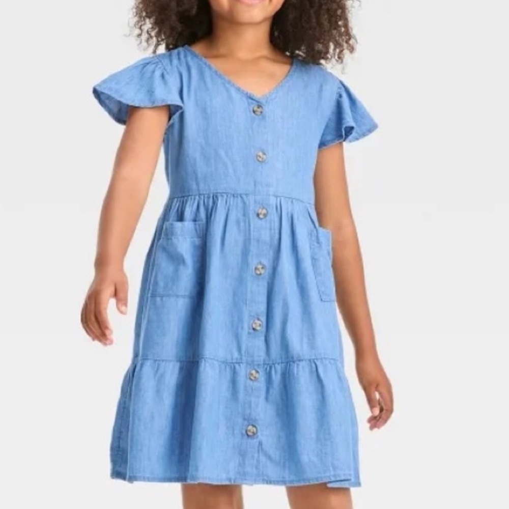 Cat & Jack Short Sleeve Denim Dress - Light Denim Wash 3T